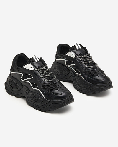 Black women's platform sports shoes with white inserts Oirana - Footwear