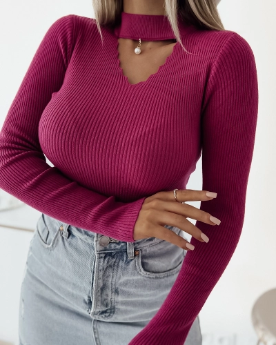 Royalfashion Women's half-golf sweater in fuchsia color