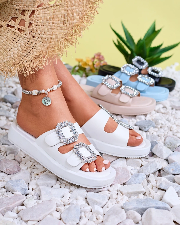 Baltas sieviešu čības ar kristāliem Azazel - Apavi