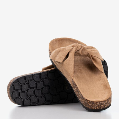 Brown eco-suede slippers with a Sun and Fun bow - Footwear