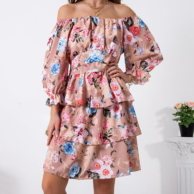 Patterned dress for women in beige color - Clothing