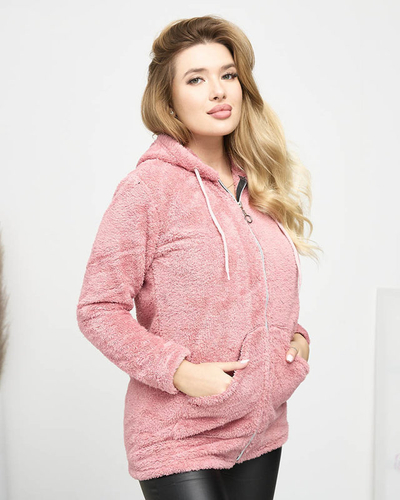 Women's Pink Plush Hoodie - Clothing