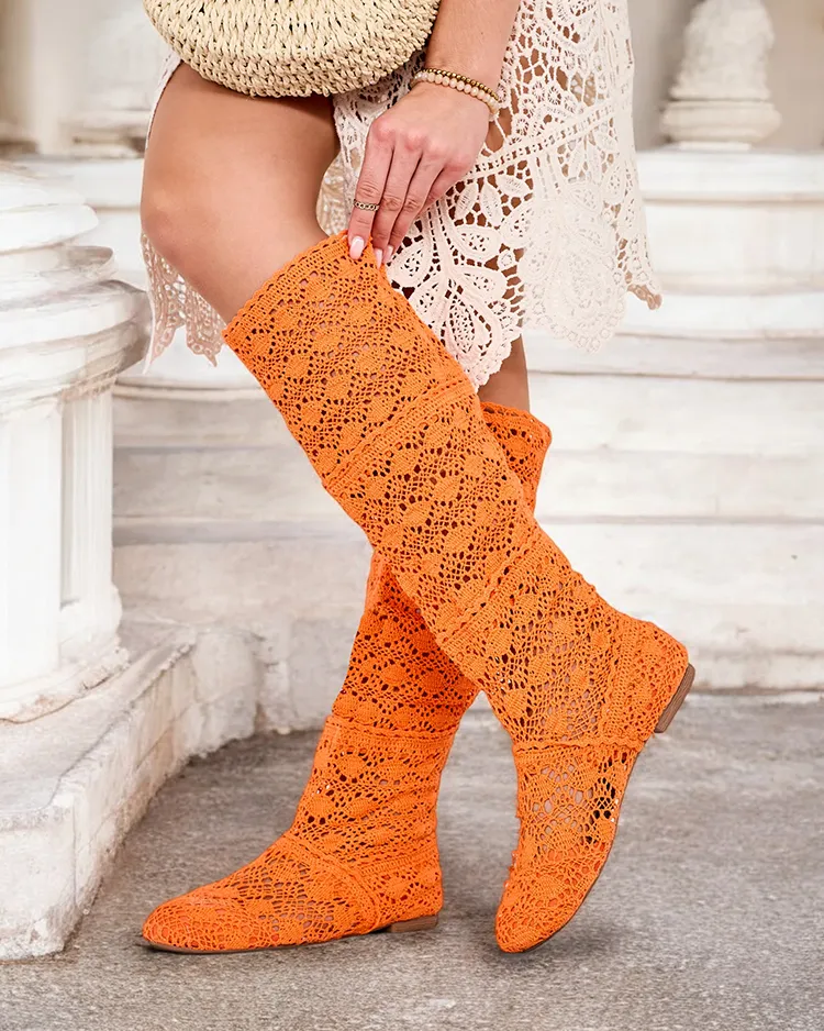 Royalfashion Women's openwork knee-high boots Corro