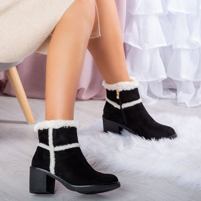 Czarne zimowe botki na wyższym obcasie Fairi - Obuwie