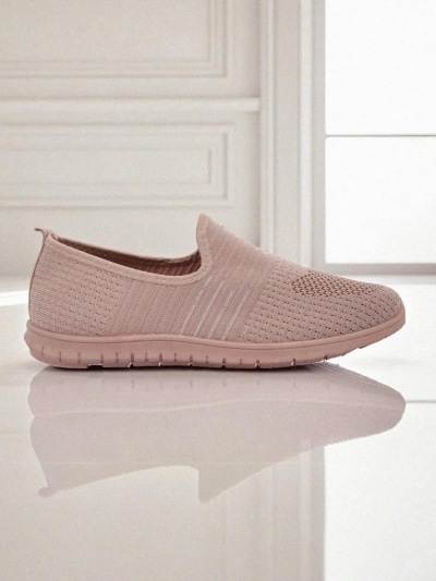 Aelia women's pink fabric shoes, comfortable flat heel moccasins