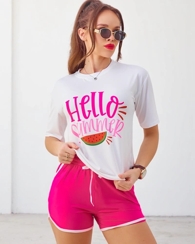 Спортивный комплект Royalfashion для женщин с футболкой и шортами Hello Summer