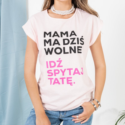 Pink Women's T-Shirt with Letters - Clothing