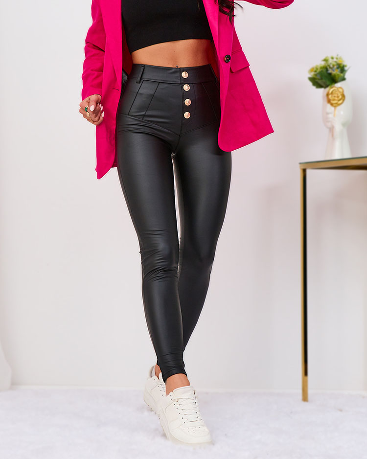 Royalfashion Light brown women's pants with gold buttons