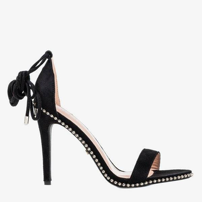 OUTLET Black tied sandals on a higher heel Taya - Shoes