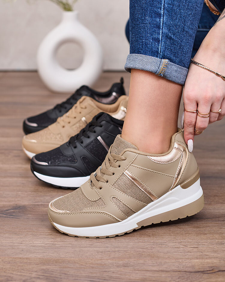 Royalfashion Beige and brown women's sports sneakers on platforms Lacyrllia