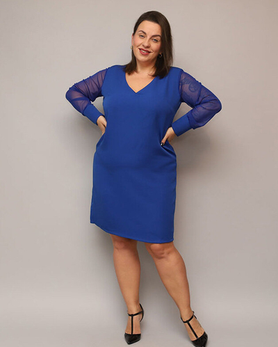 Shiny knee-length dress in green PLUS SIZE- Clothing