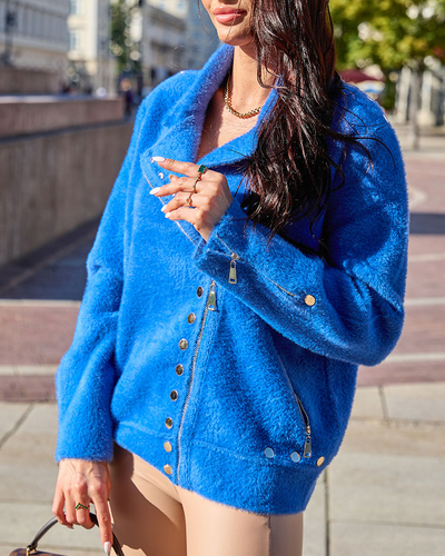 Royalfashion Коричневый женский свитер без пуговиц с карманами