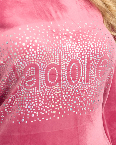 Pink women's tracksuit set with sequins - Clothing