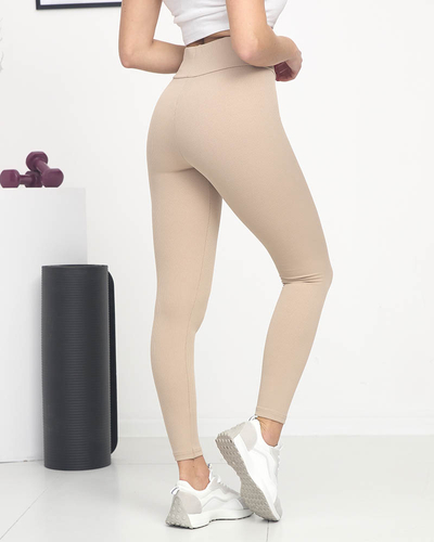 Light brown women's striped leggings with orange inscriptions - Clothing