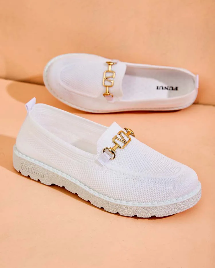 Royalfashion Женские тканевые мокасины с золотым украшением Erticae