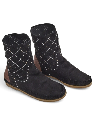 Royalfashion Women's ankle boots with low wedge and studs Indian Style