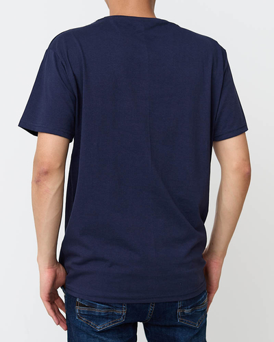 Men's navy blue t-shirt with the print - Clothing