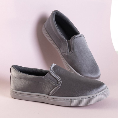 OUTLET Gray children's satin sneakers slip on Moderi - Footwear