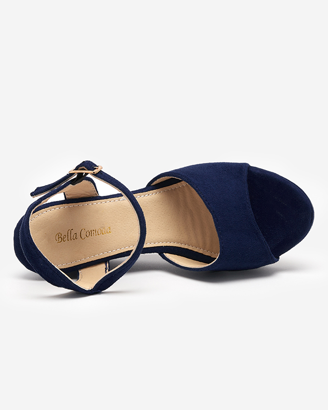 OUTLET Navy blue women's sandals on the wedge Nalem - Footwear