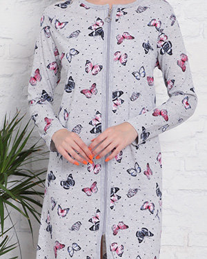 Gray nightgown with butterfly print- Clothing