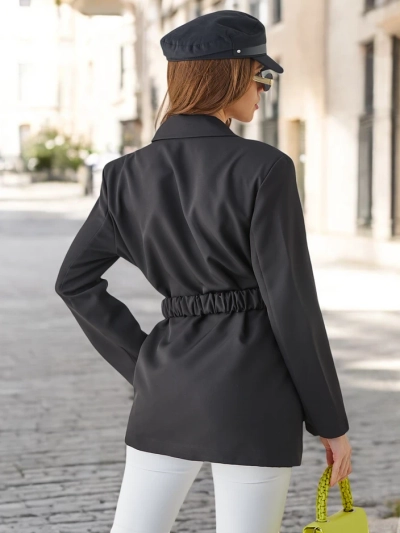 Royalfashion Women's jacket with a belt and decorative flower