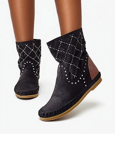 Женские ботинки Royalfashion с низким каблуком и заклепками в индийском стиле