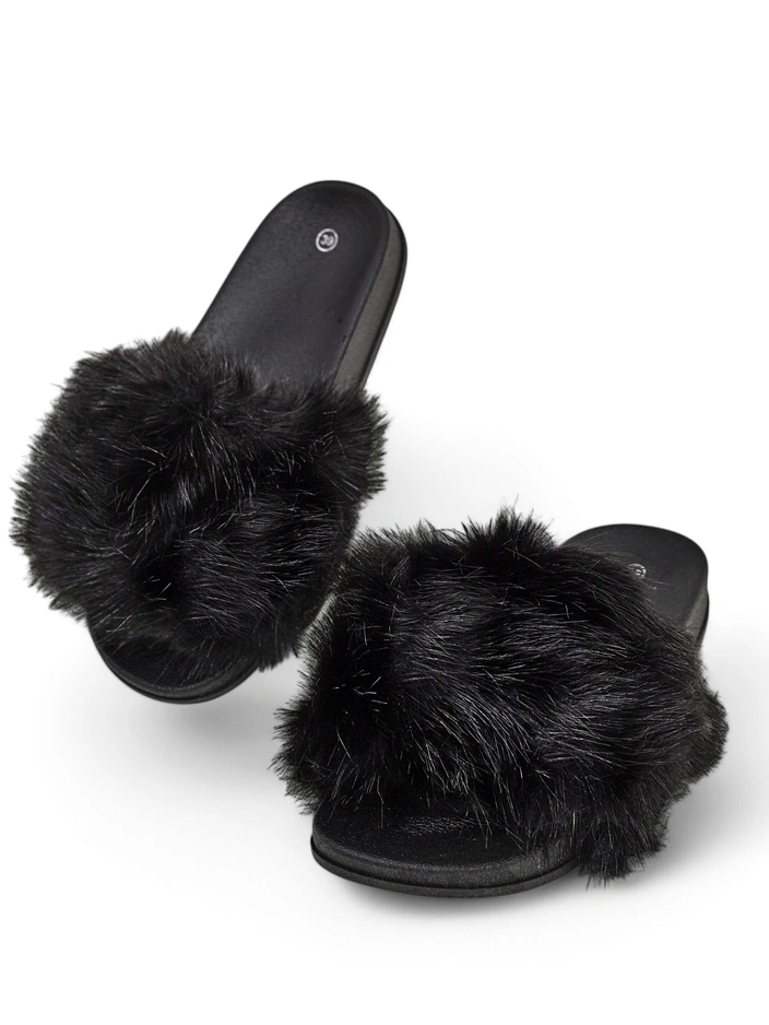 Women's maroon slippers with fur Nonna- Shoes
