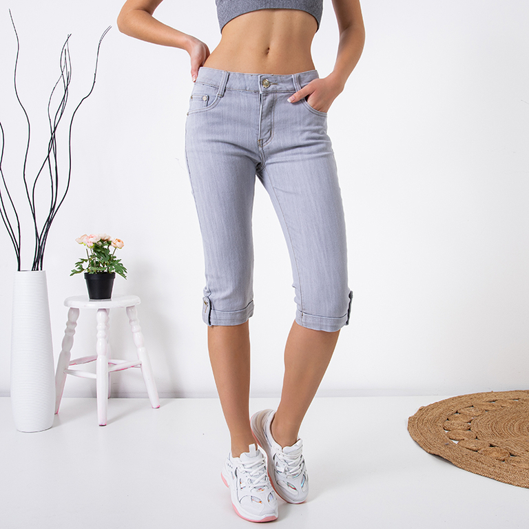 Gray 3/4 length women's denim trousers - Clothing