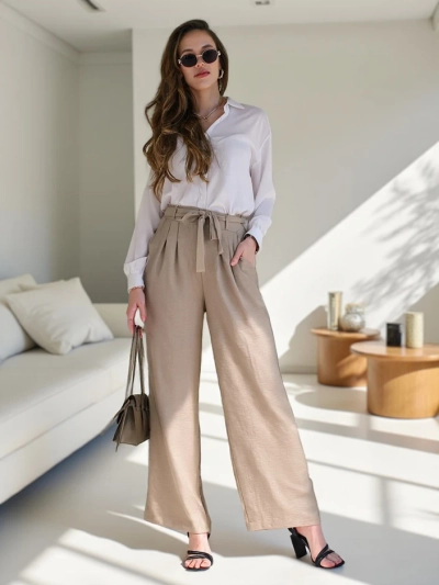 Royalfashion Sieviešu Platas Bikses ar Jostu