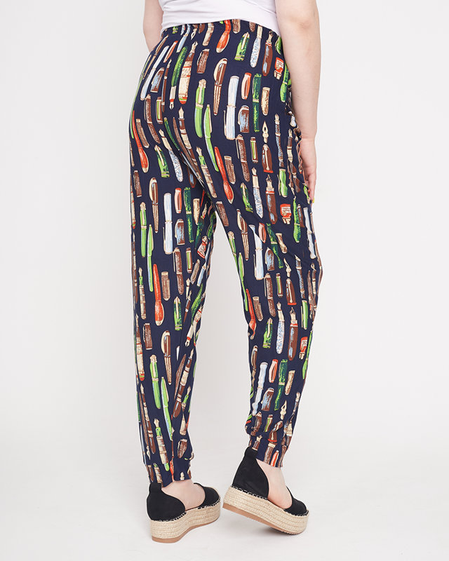 Patterned navy blue women's pants - Clothing