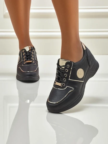 Women's wedge sneakers Callista Nero eco leather black