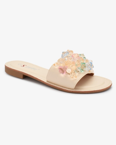 Royalfashion Beige women's flip-flops with colorful crystals Bling Breeze