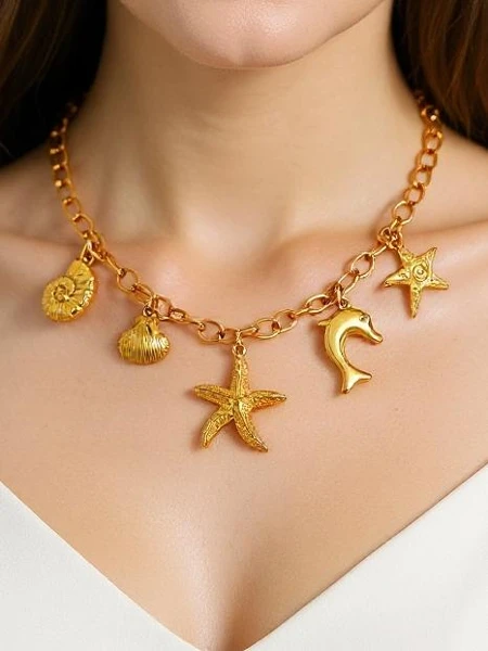 Athena Charm Sea Necklace – Golden Amulets with Marine Motifs