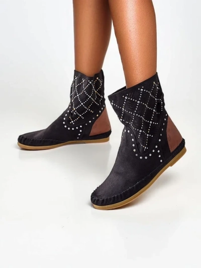 Женские ботинки Royalfashion с низким каблуком и заклепками в индийском стиле