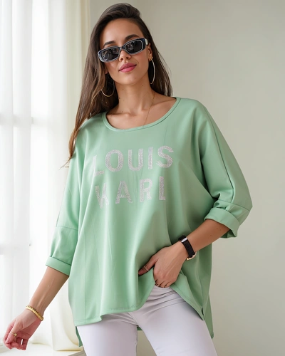 Royalfashion Women's viscose blouse with rhinestone inscriptions