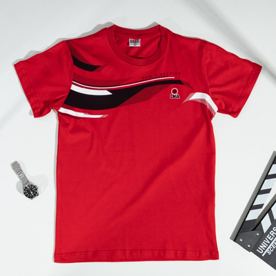 Men's red printed cotton t-shirt - Clothing