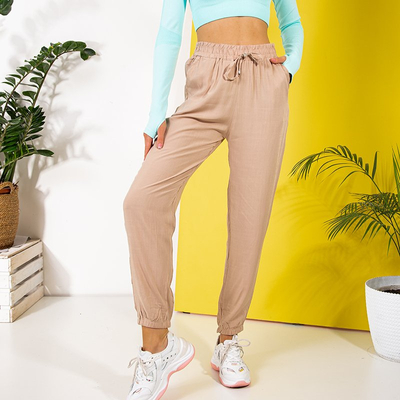 Beige women's jogger pants - Clothing