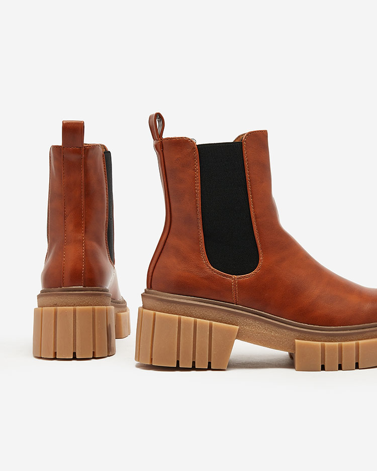 Royalfashion Brown women's boots on a solid sole Eferope