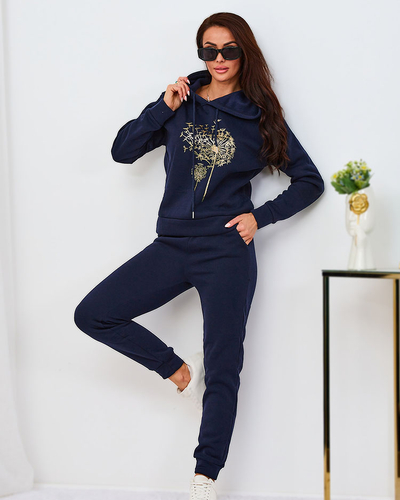 Royalfashion Черный женский утепленный спортивный костюм с золотым принтом