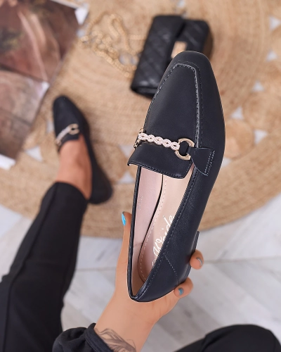Черные женские мокасины с золотым украшением Suletta- Footwear