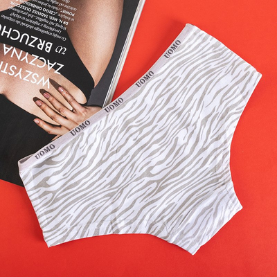 Women's Light Gray Cotton Patterned Briefs with a Doggy Print - Clothing