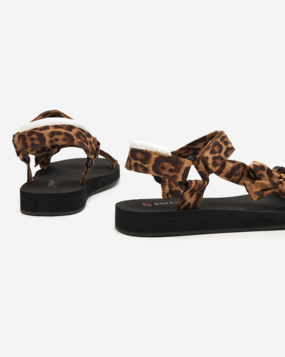 Ladies 'black sandals with leopard print stripes Lilien - Footwear