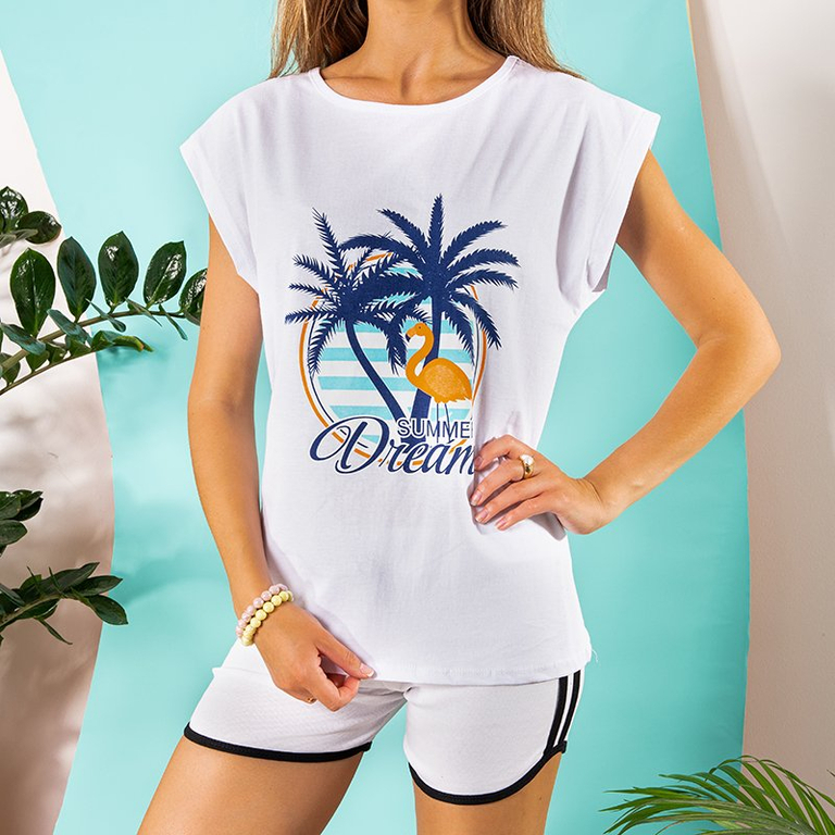 Women's white cotton printed t-shirt - Clothing