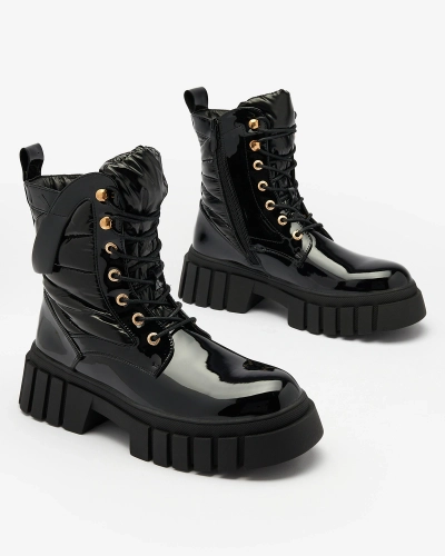 Royalfashion Women's lacquered black Wefetto boots