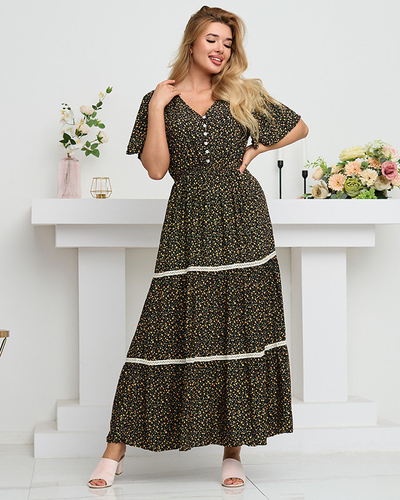 Women's black flared floral maxi dress - Clothing
