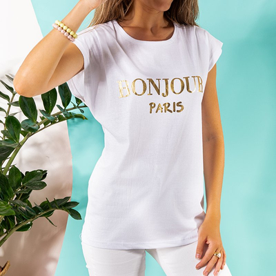 Women's white cotton t-shirt with print - Clothing
