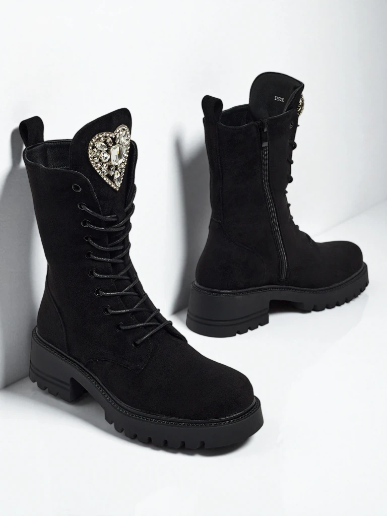 Eko zamszowe sznurowane botki damskie Emelune