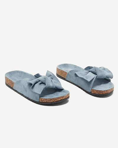 Sieviešu eko zamšādas čības ar banti zilā krāsā Dofro- Footwear