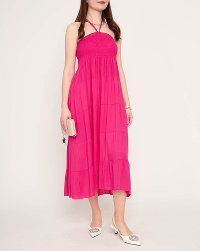 Fuchsia midi dress PLUS SIZE - Clothing