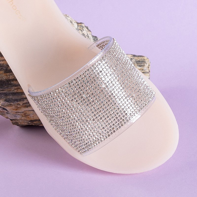 Women's beige rubber slippers with cubic zirconia Niamh - Footwear